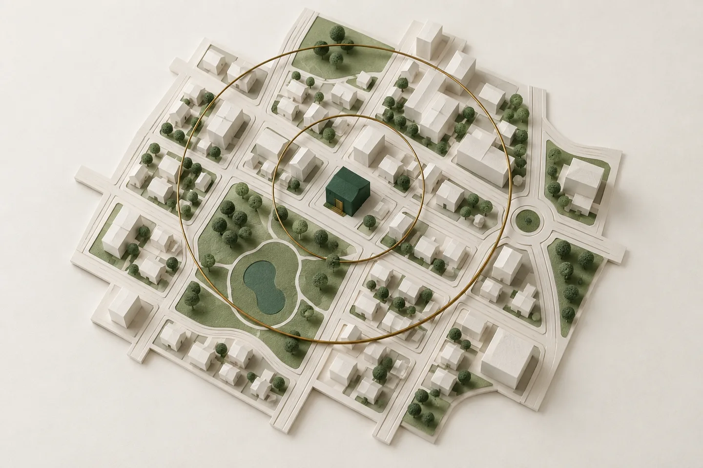 Illustrated neighbourhood with a business at its centre